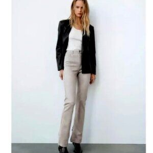 ZARA Slim Flare Gray Faux Suede High Rise Split Hem Pants Size 14
